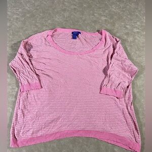 Twiggy London Wide Neck Linen Blend Pink Striped Crew neck Sweater sz L